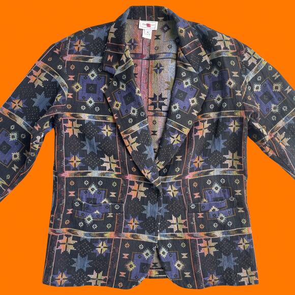 90's vintage southwest aztec tribal oversized blazer Size 4 - Picture 2 of 8
